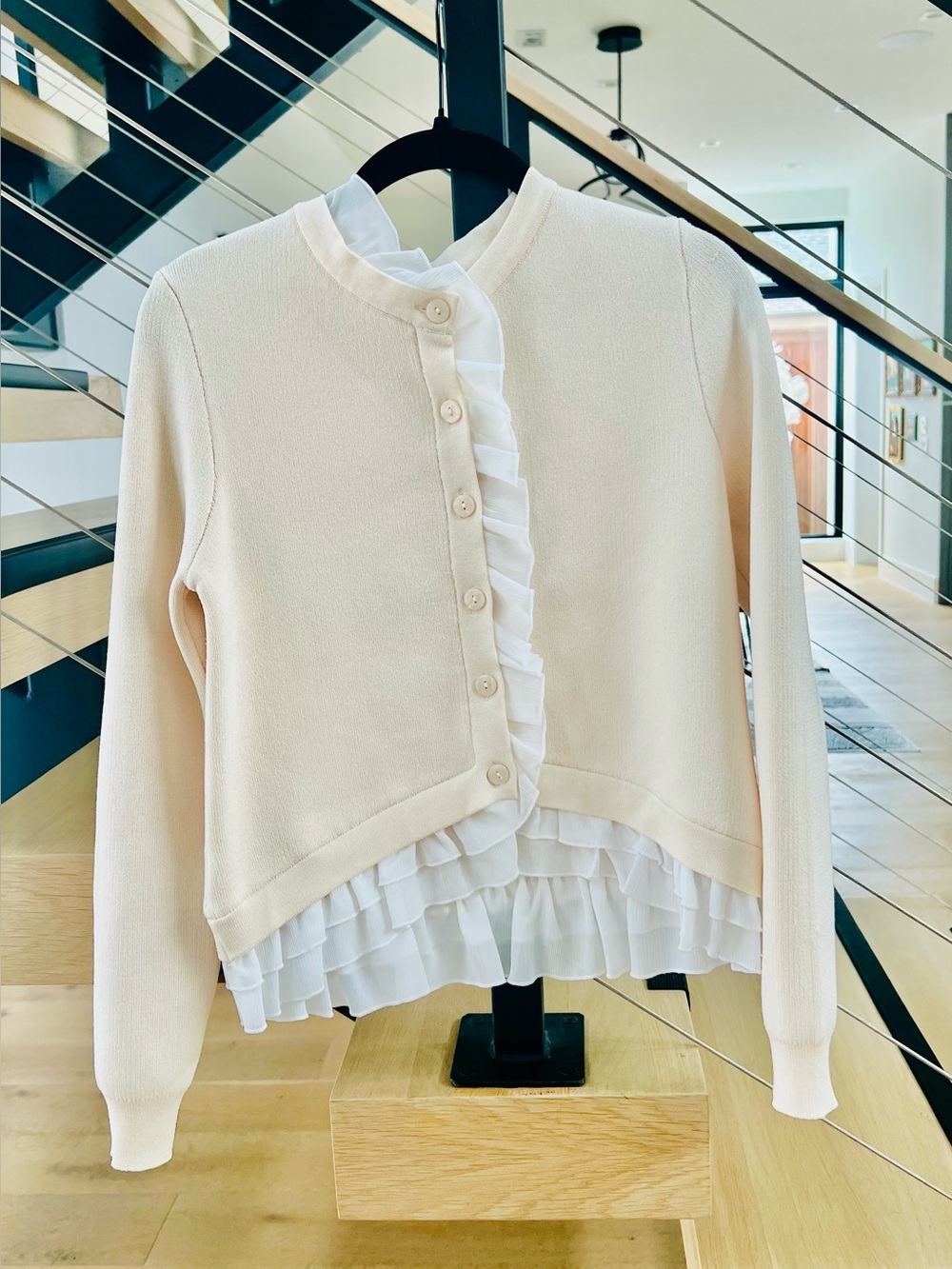 River Island Cream Ruffle-Trim Knit Cardigan